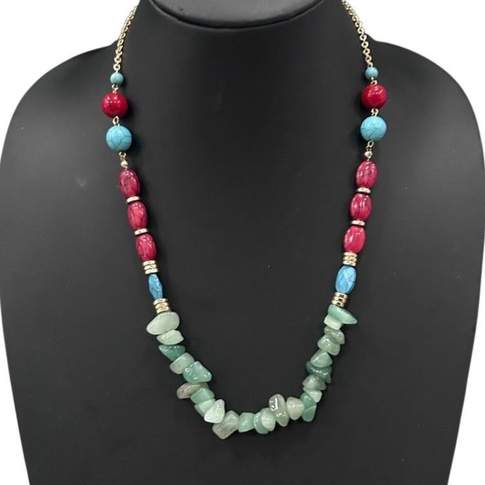 Artisan Made Beaded Necklace Women's Multicolor Mixed Gemstones Adjustable